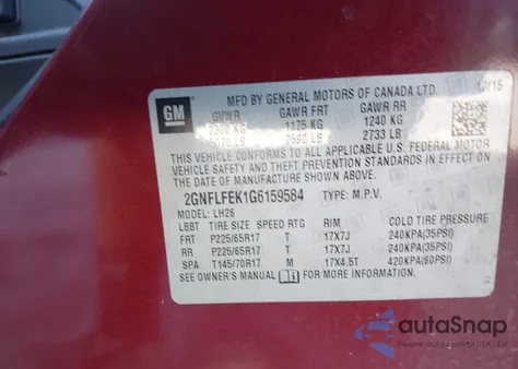 2016 Chevrolet Equinox Lt from USA, damaged, VIN 2GNFLFEK1G6159584